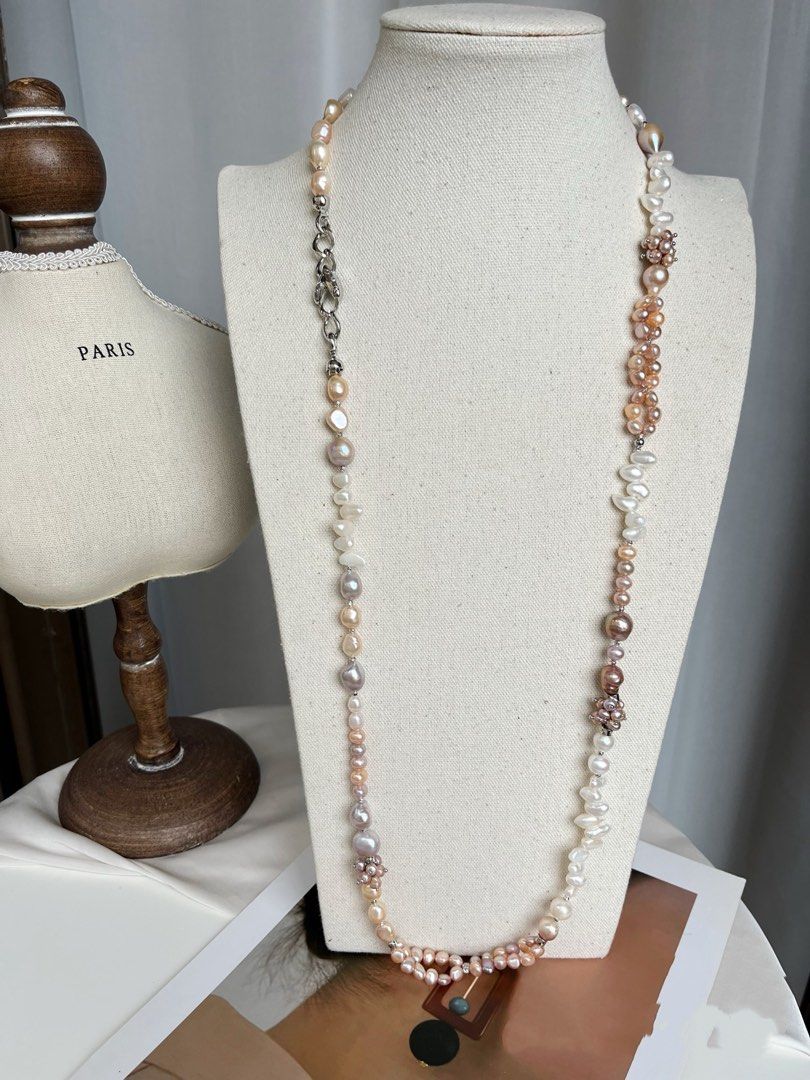 #PN806 [Floral Series] Freshwater Pearl Necklace | 93cm Long Sweater Necklace | Enough for Two Rounds| Double-layer| Irregular Baroque Pearl | Style You Can’t Resist