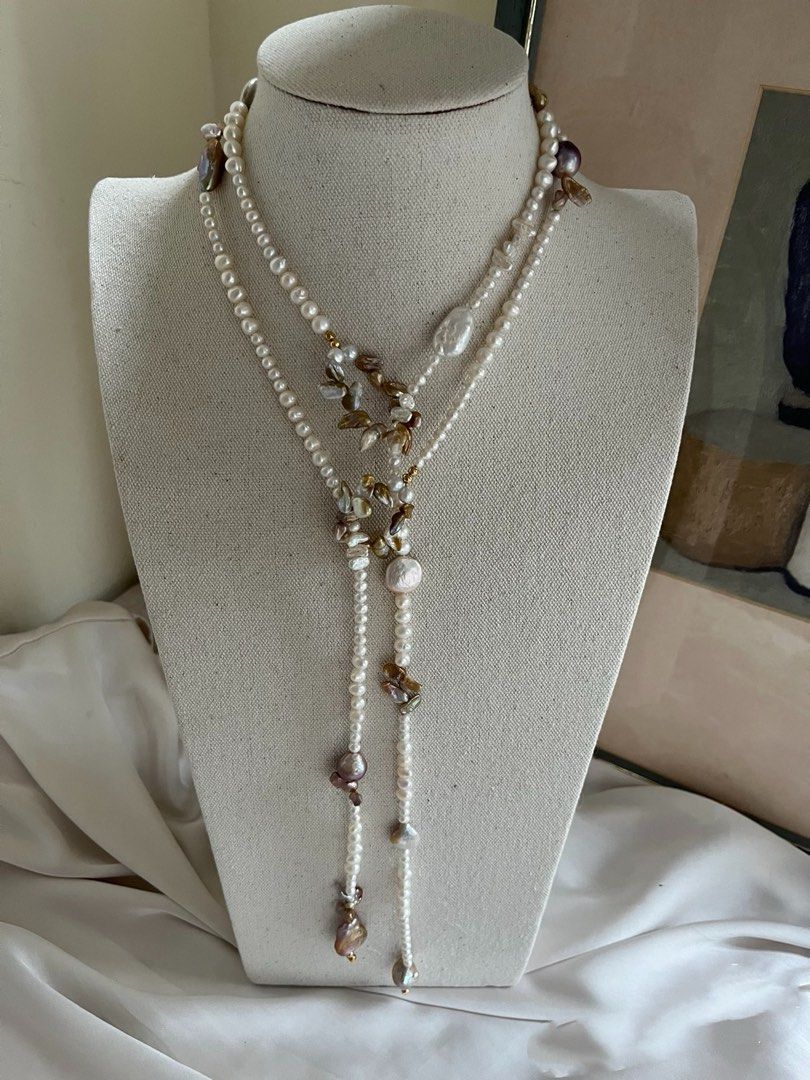 #PN809 Freshwater Pearl Necklace | Golden Petals| Flexible Length | Flower 🌷 Design| Sweater Necklace | Polish Every Look Instantly