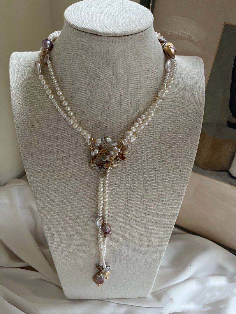 #PN809 Freshwater Pearl Necklace | Golden Petals| Flexible Length | Flower 🌷 Design| Sweater Necklace | Polish Every Look Instantly