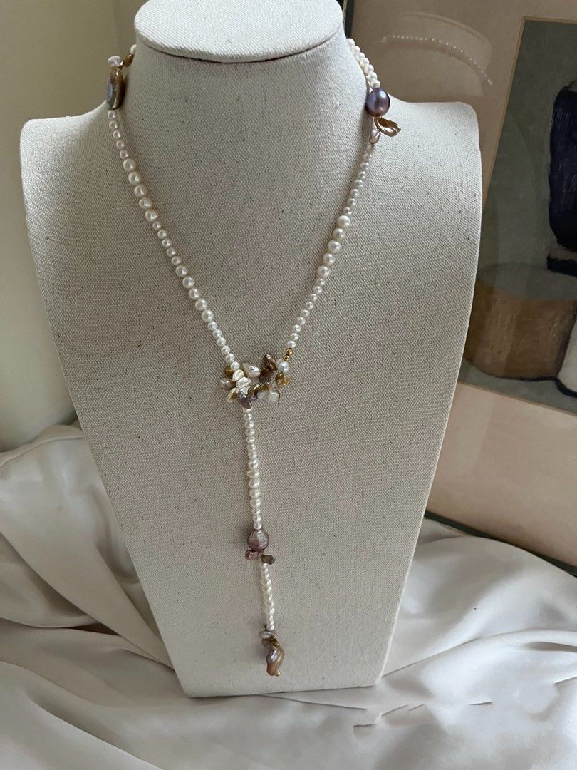 #PN809 Freshwater Pearl Necklace | Golden Petals| Flexible Length | Flower 🌷 Design| Sweater Necklace | Polish Every Look Instantly