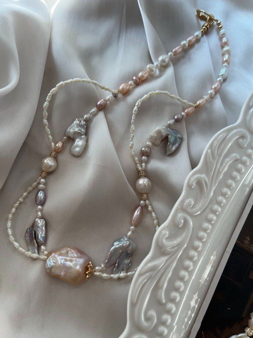 #PN811 Freshwater Pearl Necklace | Braided Blue Lustre Irregular Baroque | Big Fishtail Baroque | Mini Keshi Pearl | A Staple You’ll Love