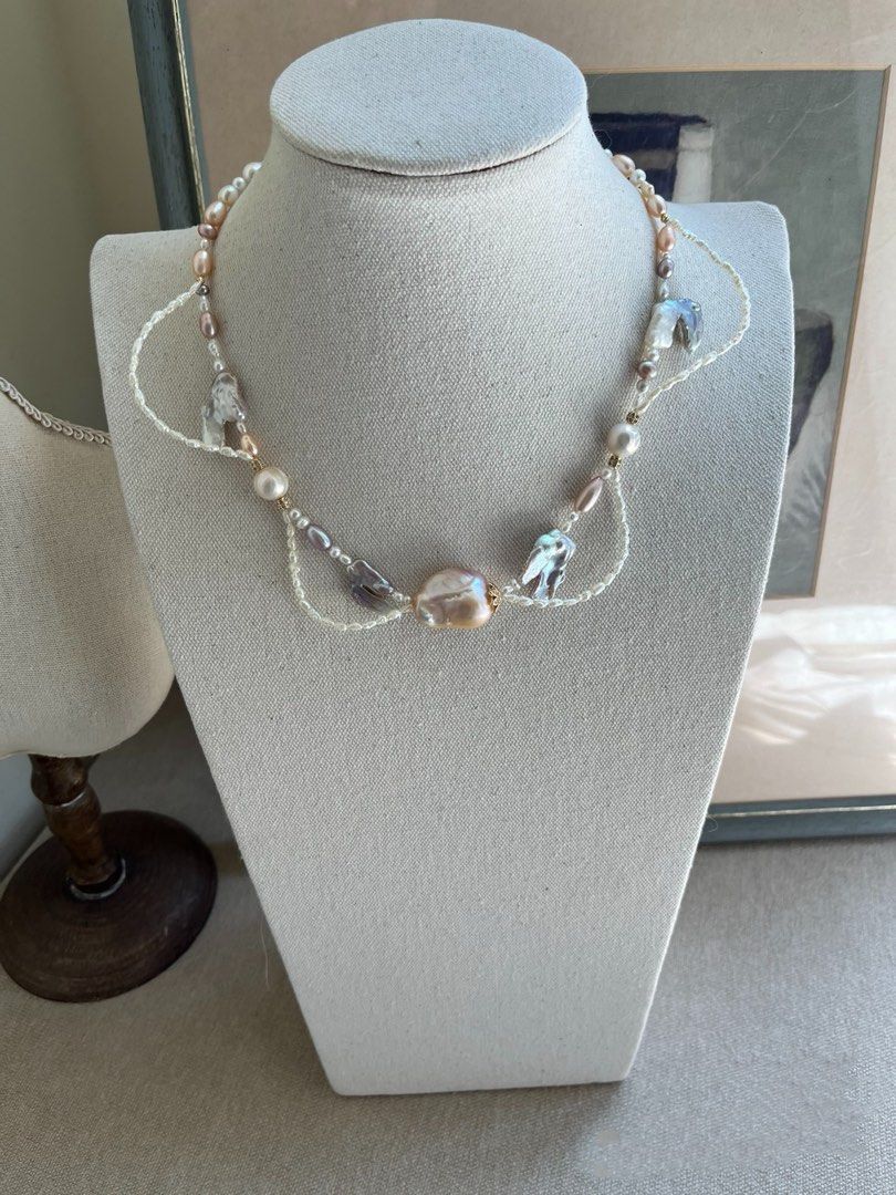 #PN811 Freshwater Pearl Necklace | Braided Blue Lustre Irregular Baroque | Big Fishtail Baroque | Mini Keshi Pearl | A Staple You’ll Love