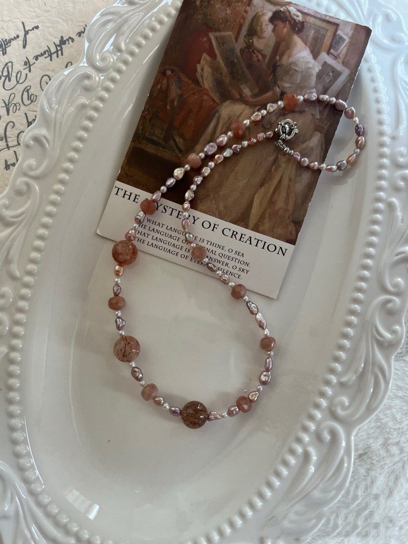 #PN813 Freshwater Pearl Necklace | Baby Stone Baroque | Rutile| Sunstone | Perfect for Anniversary 💝