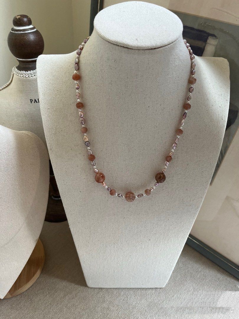 #PN813 Freshwater Pearl Necklace | Baby Stone Baroque | Rutile| Sunstone | Perfect for Anniversary 💝