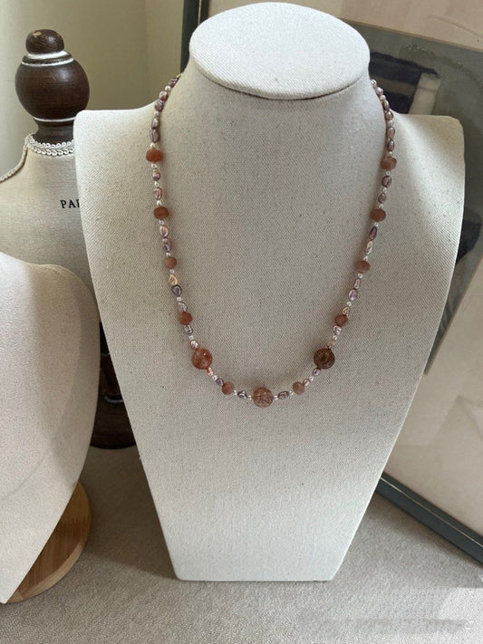 #PN813 Freshwater Pearl Necklace | Baby Stone Baroque | Rutile| Sunstone | Perfect for Anniversary 💝