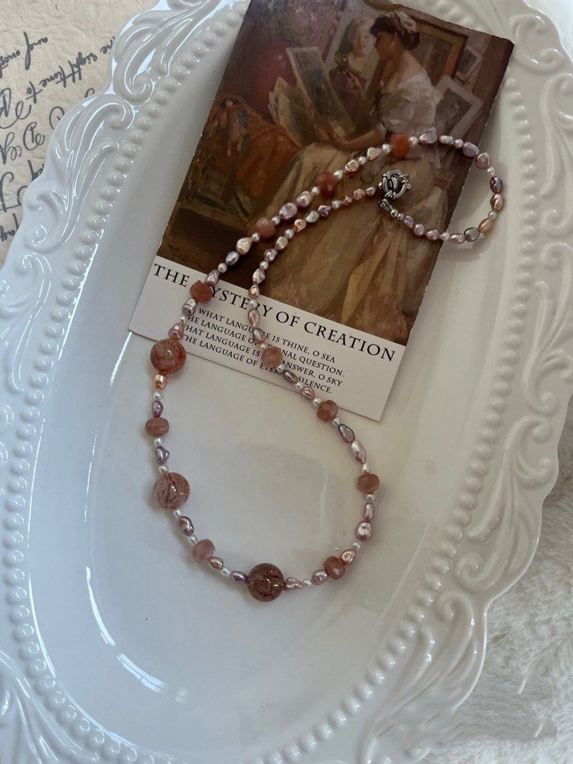 #PN813 Freshwater Pearl Necklace | Baby Stone Baroque | Rutile| Sunstone | Perfect for Anniversary 💝