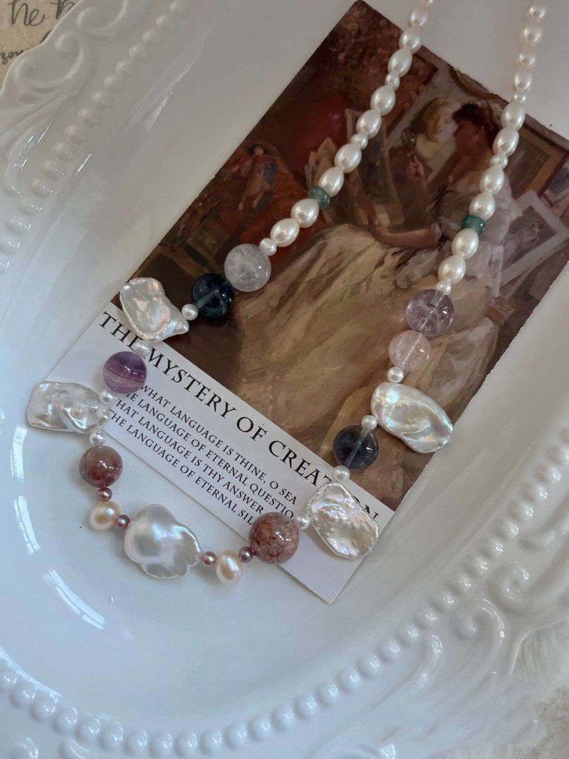 #PN814 Freshwater Pearl Necklace | Big Petal| Baroque | Fluorite | Rutile| Rainbow 🌈 Colours| Great Birthday Gift 🎁