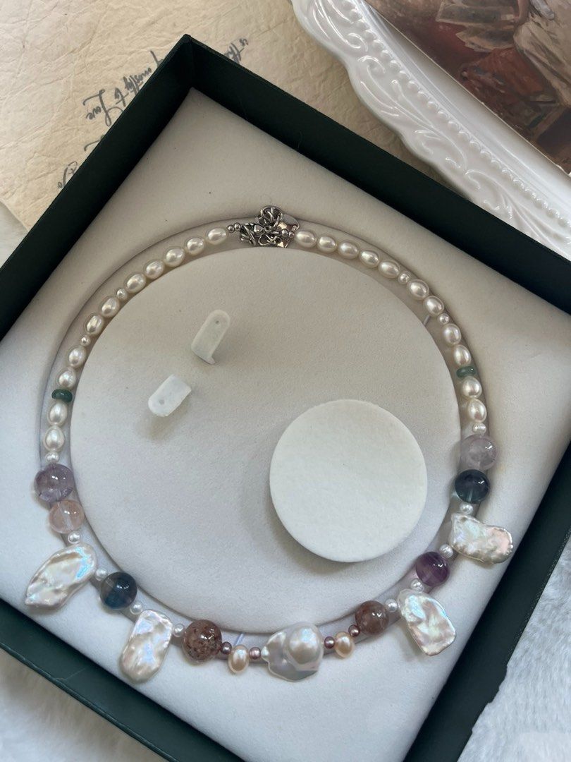 #PN814 Freshwater Pearl Necklace | Big Petal| Baroque | Fluorite | Rutile| Rainbow 🌈 Colours| Great Birthday Gift 🎁