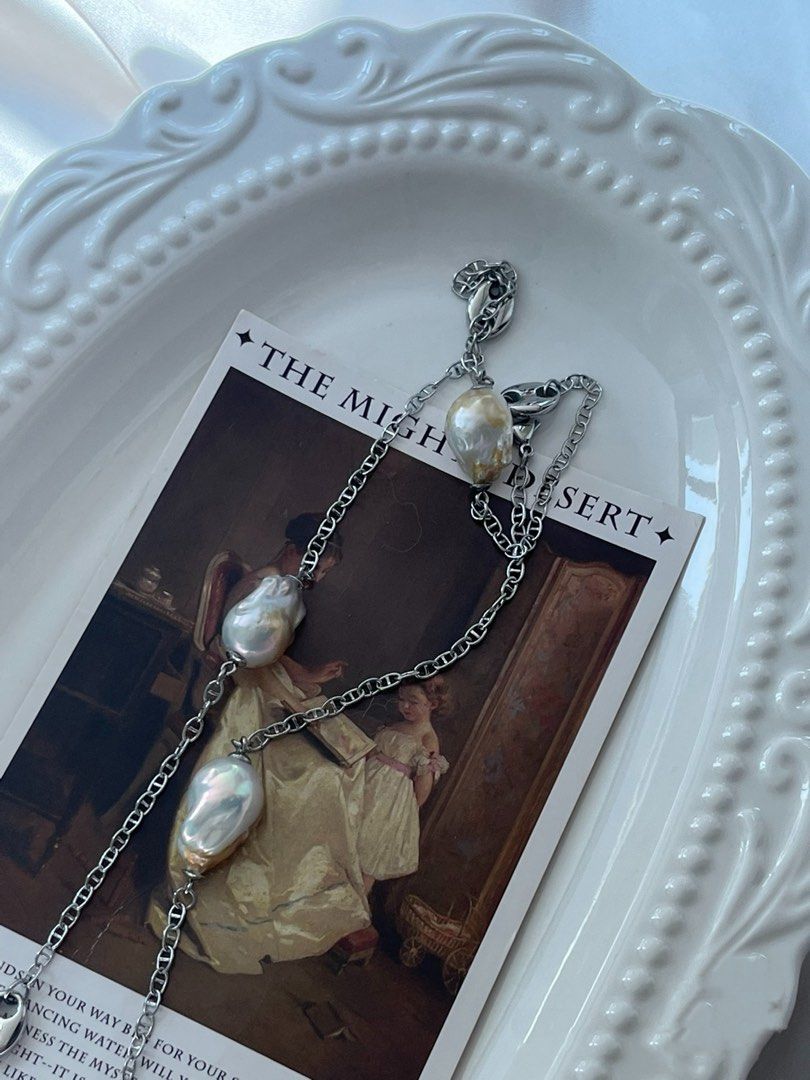 #PN816 Freshwater Pearl Necklace | Golden Lustrous Baroque | Chain Necklace | Flexible Length | 69cm Sweater Necklace | Titanium Chain Tarnish Free| Special Events Gift 💝