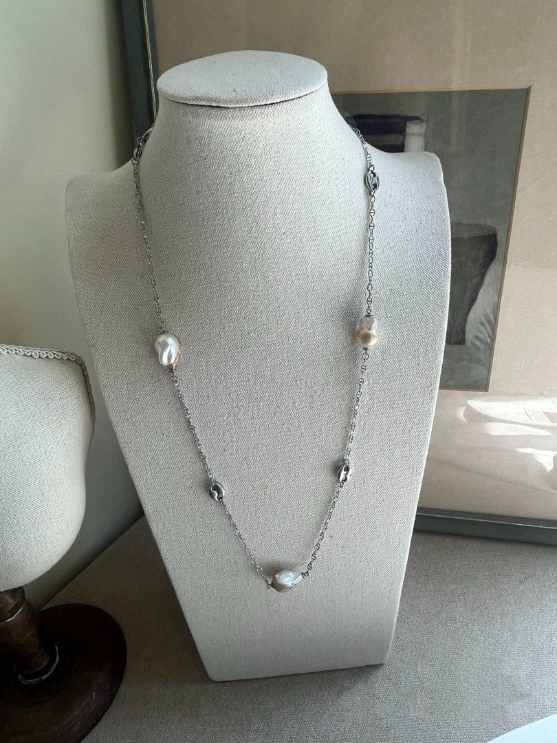 #PN816 Freshwater Pearl Necklace | Golden Lustrous Baroque | Chain Necklace | Flexible Length | 69cm Sweater Necklace | Titanium Chain Tarnish Free| Special Events Gift 💝