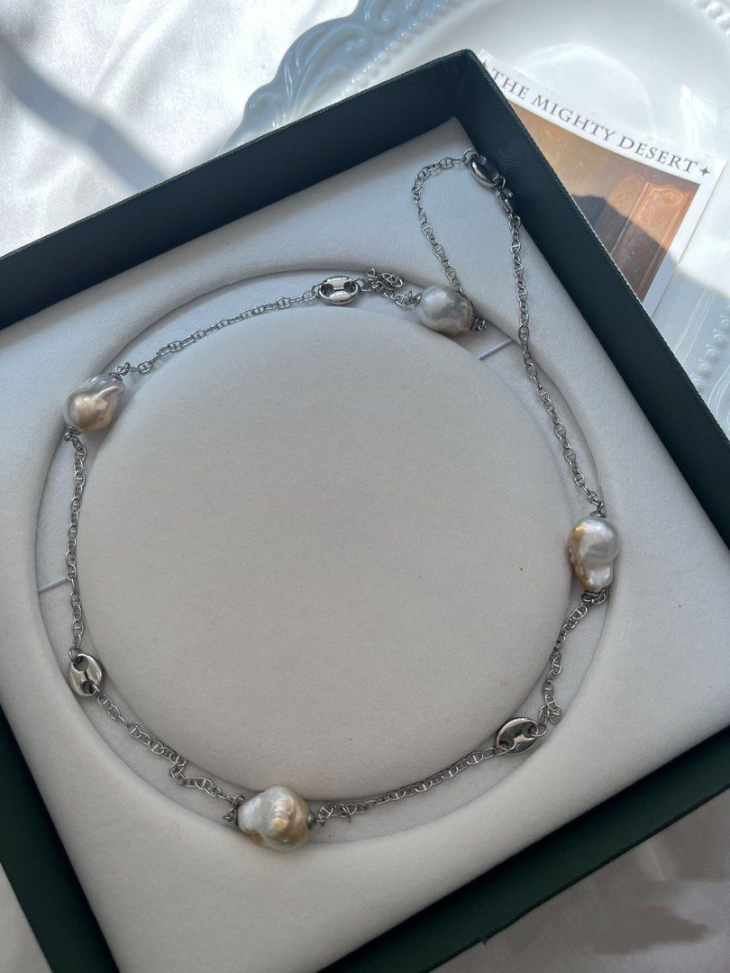 #PN816 Freshwater Pearl Necklace | Golden Lustrous Baroque | Chain Necklace | Flexible Length | 69cm Sweater Necklace | Titanium Chain Tarnish Free| Special Events Gift 💝