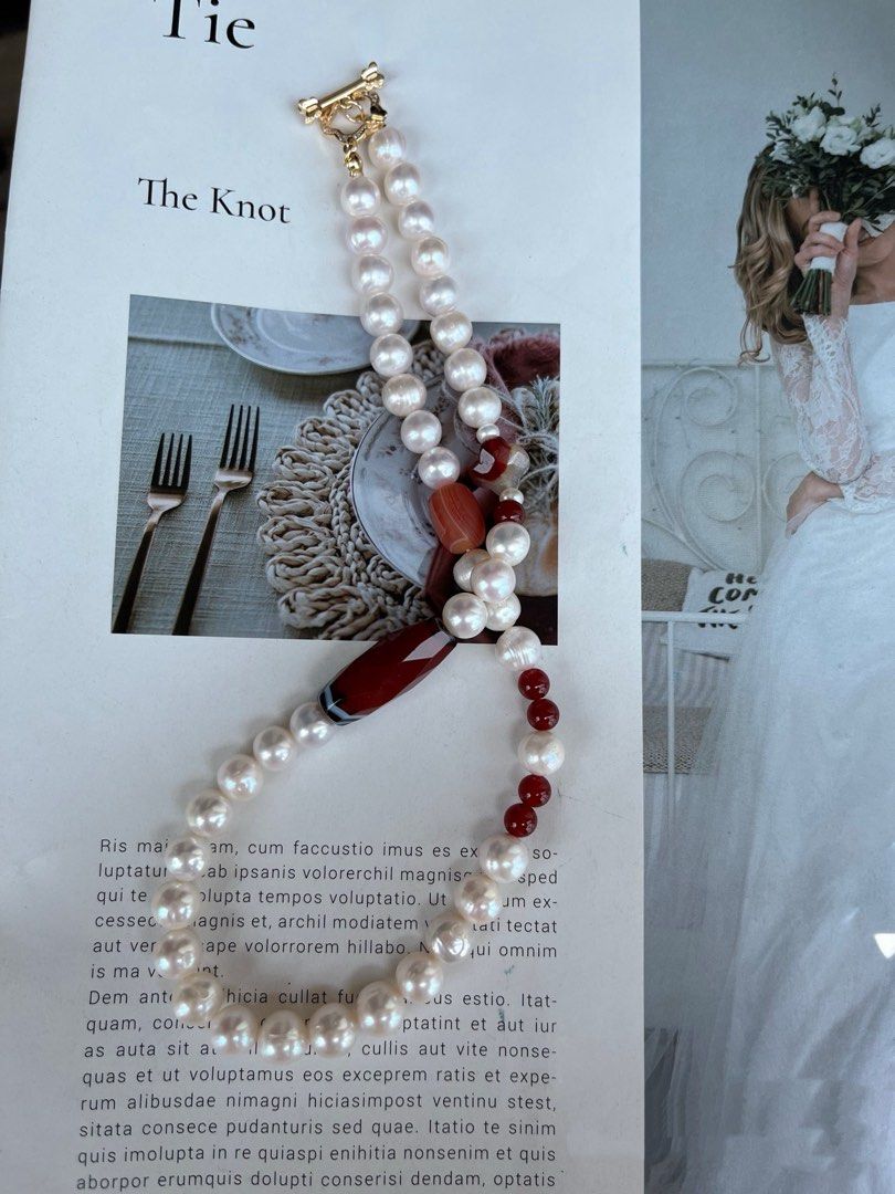 #PN818 Freshwater Pearl Necklace | 8-10mm Baroque Pearl | Natural Flaws Growth Lines| Red Agate | Loved by Style Insiders