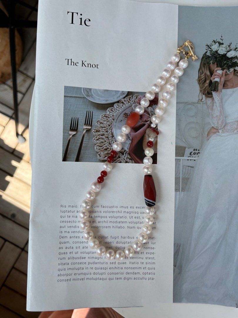 #PN818 Freshwater Pearl Necklace | 8-10mm Baroque Pearl | Natural Flaws Growth Lines| Red Agate | Loved by Style Insiders
