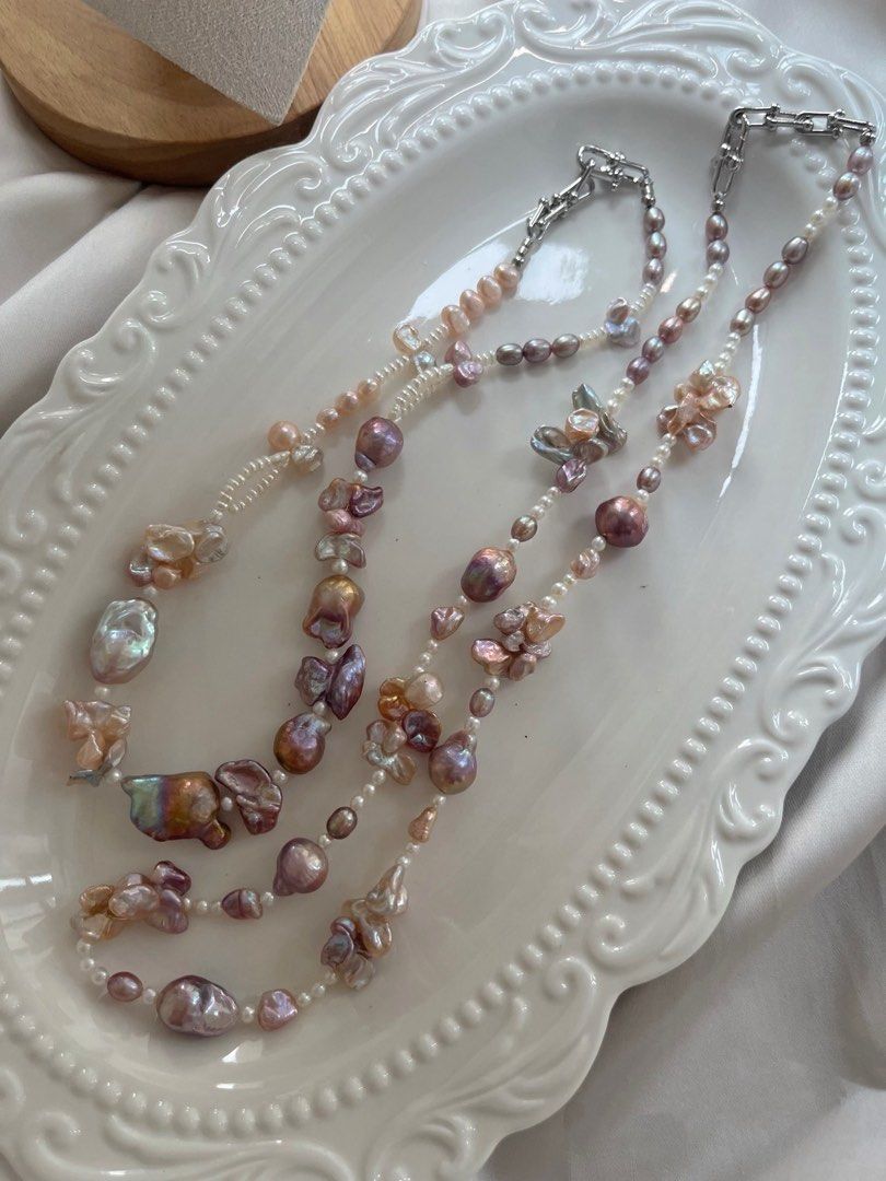 #PN820 Freshwater Pearl Necklace | Lavender Baroque Pearl| Avocado 🥑 Shade| Butterfly 🦋 Shaped Baroque Pearl | Lustrous | Perfect for Gifting Yourself