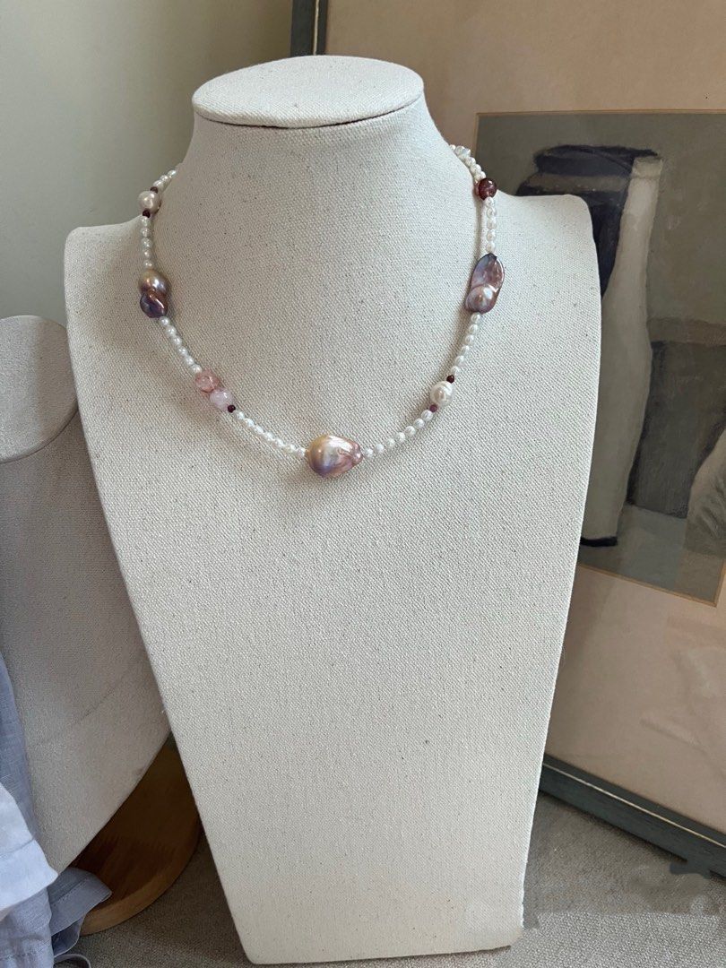 #PN824 Freshwater Pearl Necklace & Bracelet Set | Lustrous | Fire Quartz | Tourmaline | Baby Baroque | From Day to Night