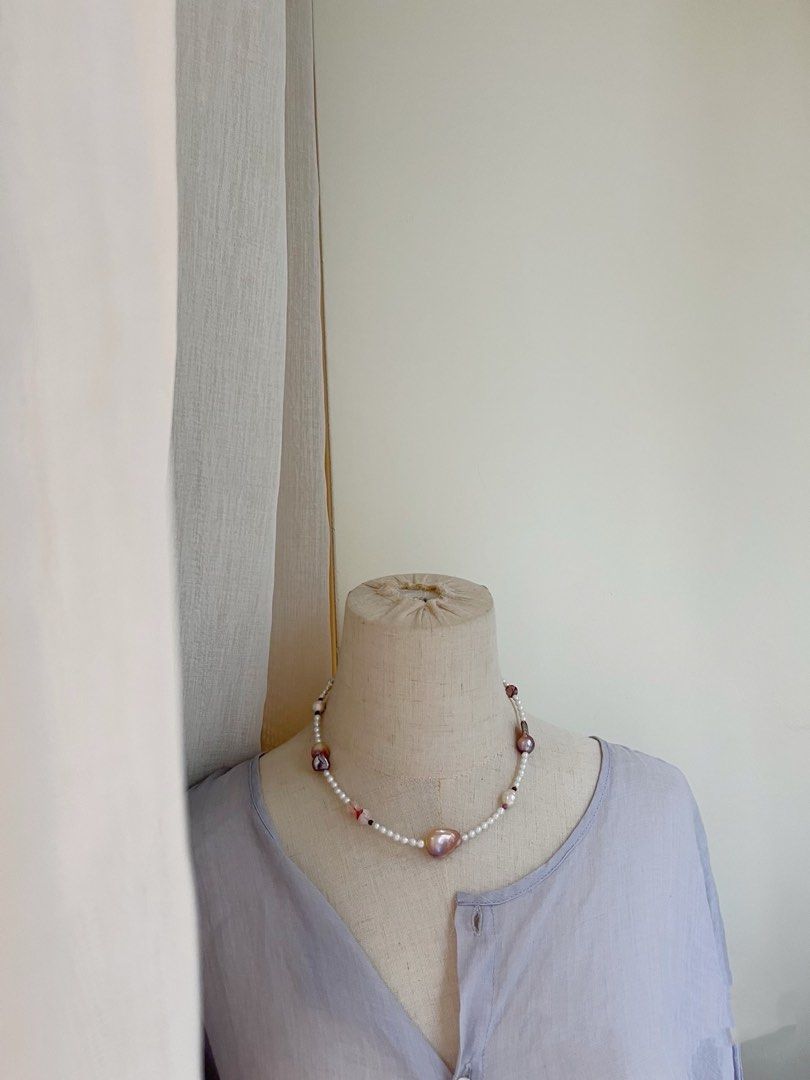 #PN824 Freshwater Pearl Necklace & Bracelet Set | Lustrous | Fire Quartz | Tourmaline | Baby Baroque | From Day to Night