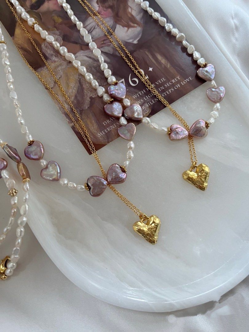 #PN825 Freshwater Pearl Necklace & Bracelet Set | Heart Baroque Pearl | Purple Bow Tie| Sparkle You’ll Keep Wearing
