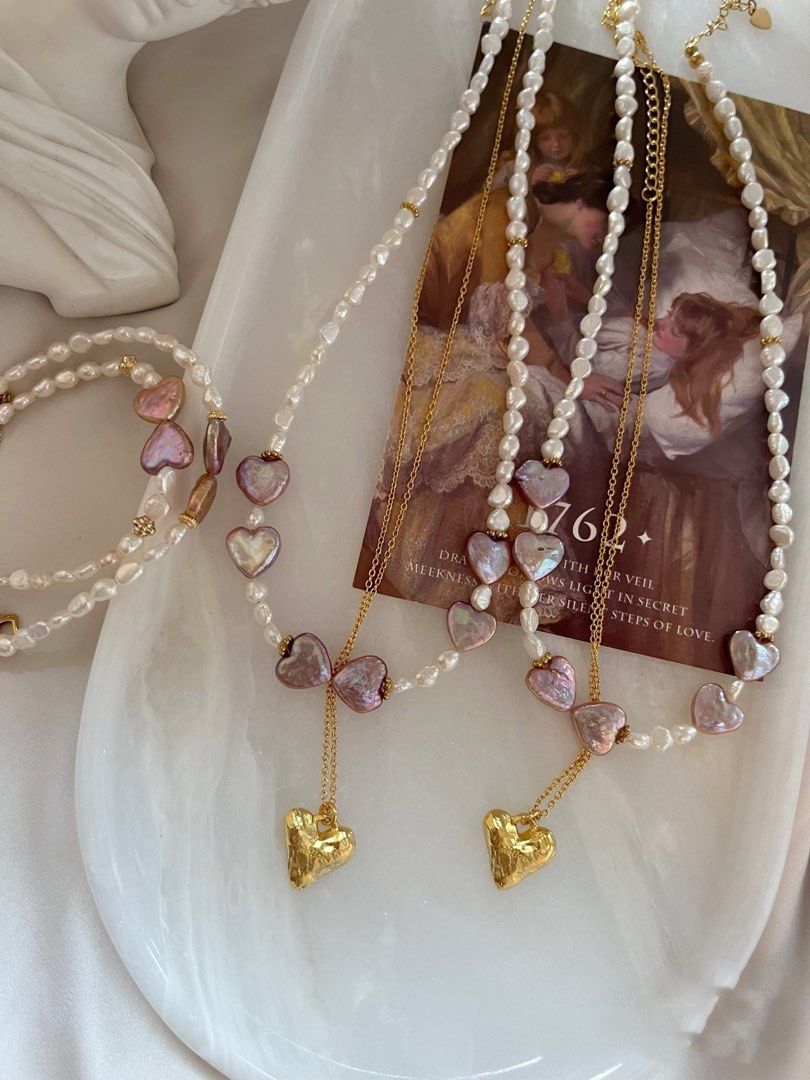 #PN825 Freshwater Pearl Necklace & Bracelet Set | Heart Baroque Pearl | Purple Bow Tie| Sparkle You’ll Keep Wearing
