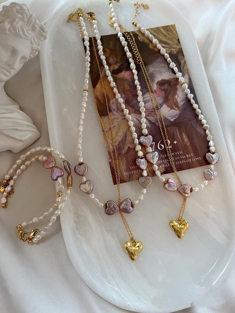 #PN825 Freshwater Pearl Necklace & Bracelet Set | Heart Baroque Pearl | Purple Bow Tie| Sparkle You’ll Keep Wearing