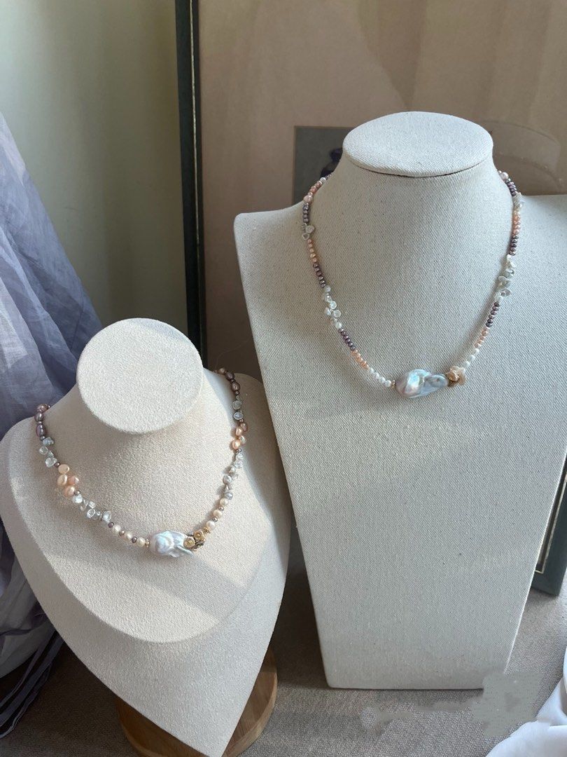 #PN826 [Floral Series] Freshwater Pearl Necklace | Fishtail Baroque | Silver Petals| Metallic Baby Pearl | Lustrous Edison Pearl | Bow Tie| Timeless with A Twist