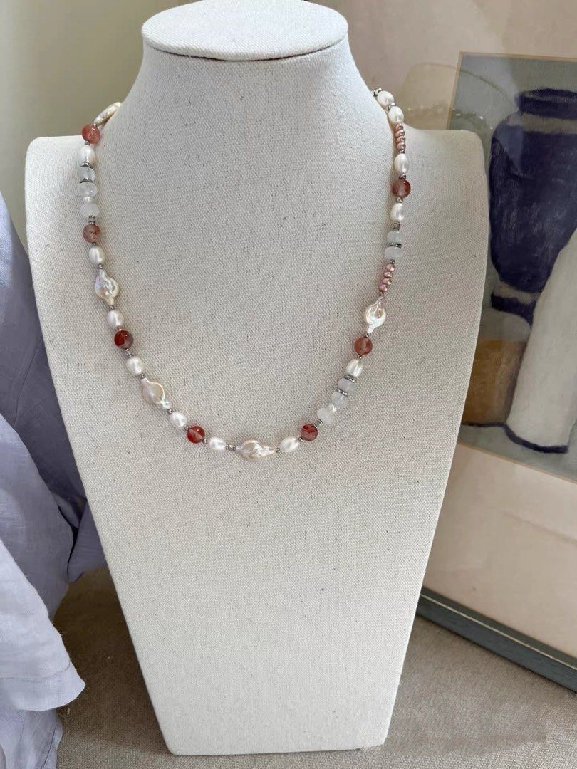 #PN829 Freshwater Pearl Necklace | Fishtail Baroque | Vase 🏺 Shaped| Abacus| Fire Quartz | Lustrous | Your Daily Doze of Shine