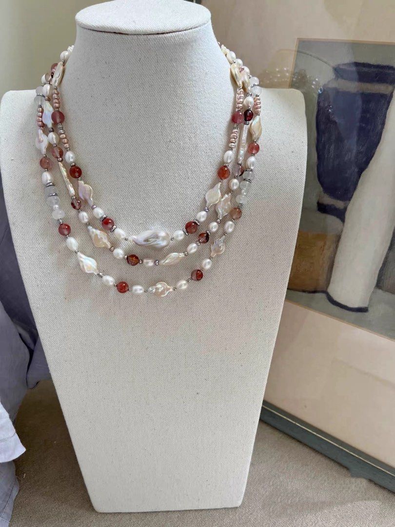#PN829 Freshwater Pearl Necklace | Fishtail Baroque | Vase 🏺 Shaped| Abacus| Fire Quartz | Lustrous | Your Daily Doze of Shine