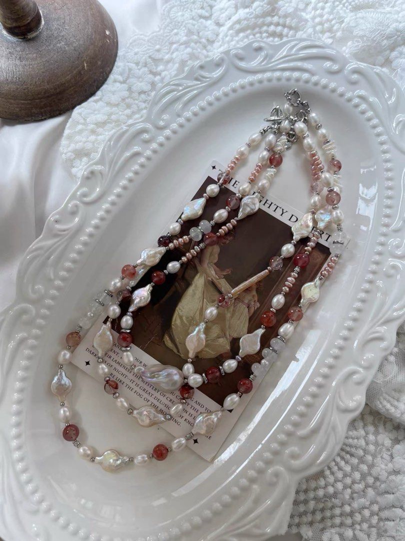 #PN829 Freshwater Pearl Necklace | Fishtail Baroque | Vase 🏺 Shaped| Abacus| Fire Quartz | Lustrous | Your Daily Doze of Shine