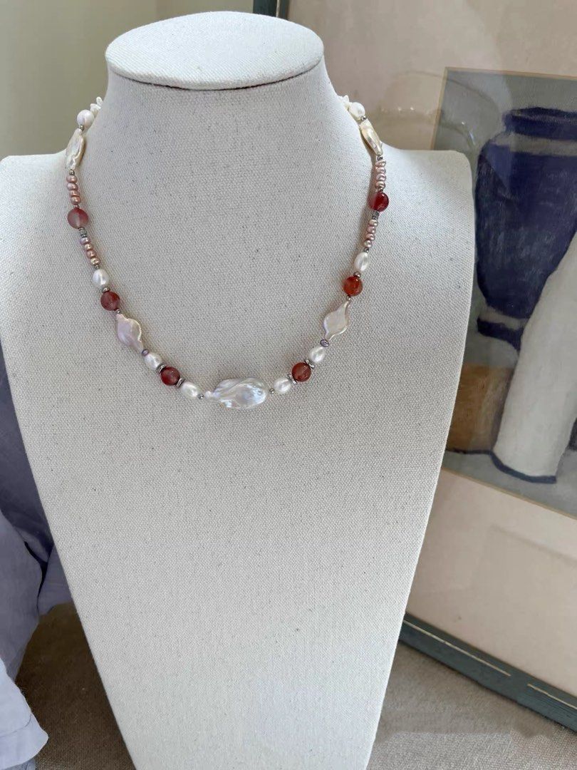 #PN829 Freshwater Pearl Necklace | Fishtail Baroque | Vase 🏺 Shaped| Abacus| Fire Quartz | Lustrous | Your Daily Doze of Shine