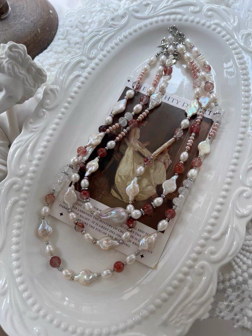 #PN829 Freshwater Pearl Necklace | Fishtail Baroque | Vase 🏺 Shaped| Abacus| Fire Quartz | Lustrous | Your Daily Doze of Shine