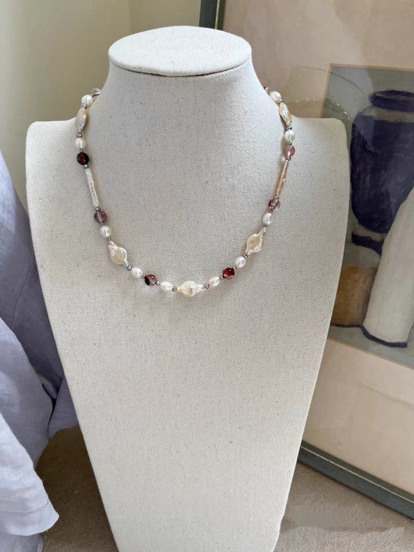 #PN829 Freshwater Pearl Necklace | Fishtail Baroque | Vase 🏺 Shaped| Abacus| Fire Quartz | Lustrous | Your Daily Doze of Shine
