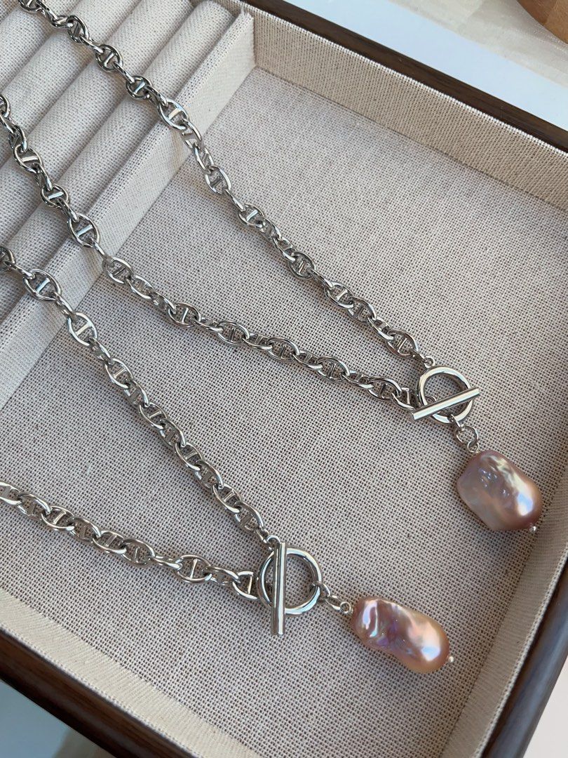 #PN833 [Customer Appreciation] Freshwater Pearl Necklace | 20mm Fishtail Baroque Pendant | Purple | Lustrous | Silver Colour Chain| A Little Luxe Goes Far