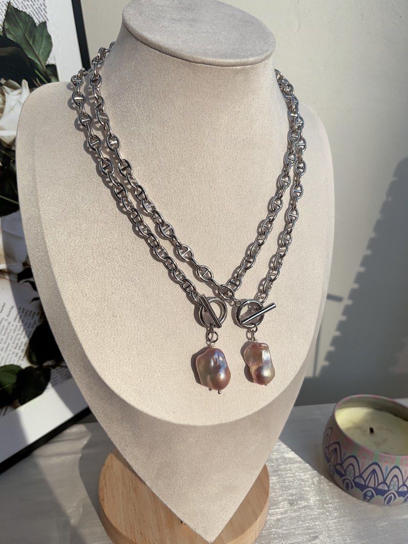 #PN833 [Customer Appreciation] Freshwater Pearl Necklace | 20mm Fishtail Baroque Pendant | Purple | Lustrous | Silver Colour Chain| A Little Luxe Goes Far