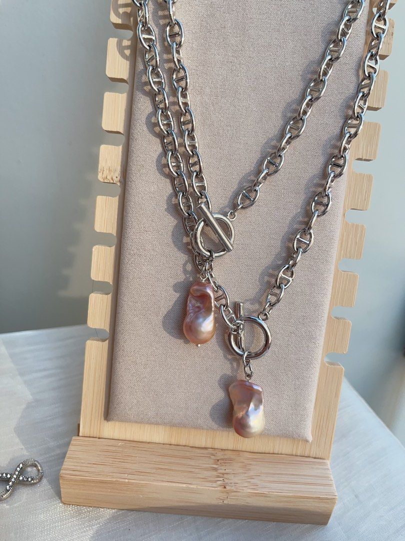 #PN833 [Customer Appreciation] Freshwater Pearl Necklace | 20mm Fishtail Baroque Pendant | Purple | Lustrous | Silver Colour Chain| A Little Luxe Goes Far