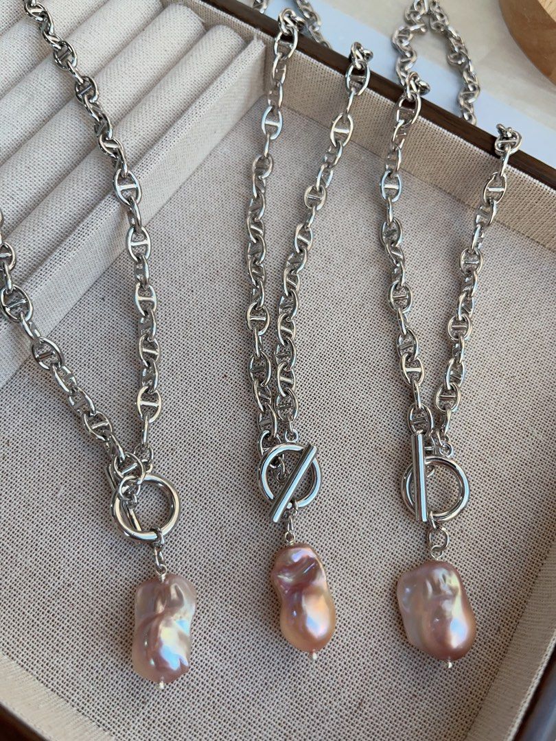 #PN833 [Customer Appreciation] Freshwater Pearl Necklace | 20mm Fishtail Baroque Pendant | Purple | Lustrous | Silver Colour Chain| A Little Luxe Goes Far