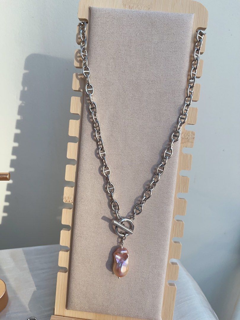 #PN833 [Customer Appreciation] Freshwater Pearl Necklace | 20mm Fishtail Baroque Pendant | Purple | Lustrous | Silver Colour Chain| A Little Luxe Goes Far