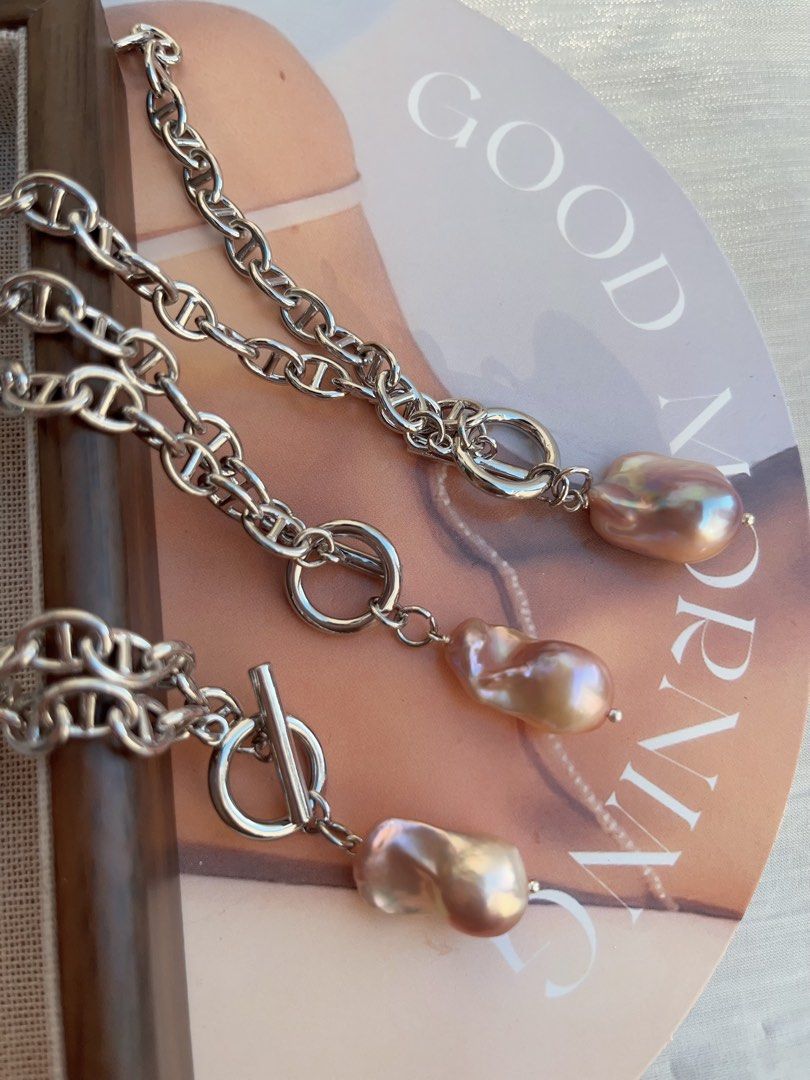 #PN833 [Customer Appreciation] Freshwater Pearl Necklace | 20mm Fishtail Baroque Pendant | Purple | Lustrous | Silver Colour Chain| A Little Luxe Goes Far