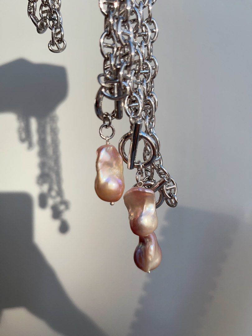 #PN833 [Customer Appreciation] Freshwater Pearl Necklace | 20mm Fishtail Baroque Pendant | Purple | Lustrous | Silver Colour Chain| A Little Luxe Goes Far