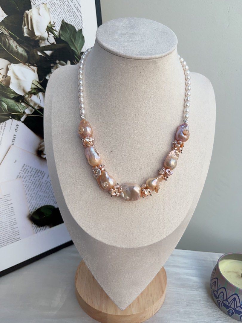 #PN834 [Special Price] [Floral Series] Freshwater Pearl Necklace | Champagne Fishtail Baroque | Petal-on-pearl | White Baby Baroque | Natural Flaws |Excellent Lustre | Where Style Meets Shine