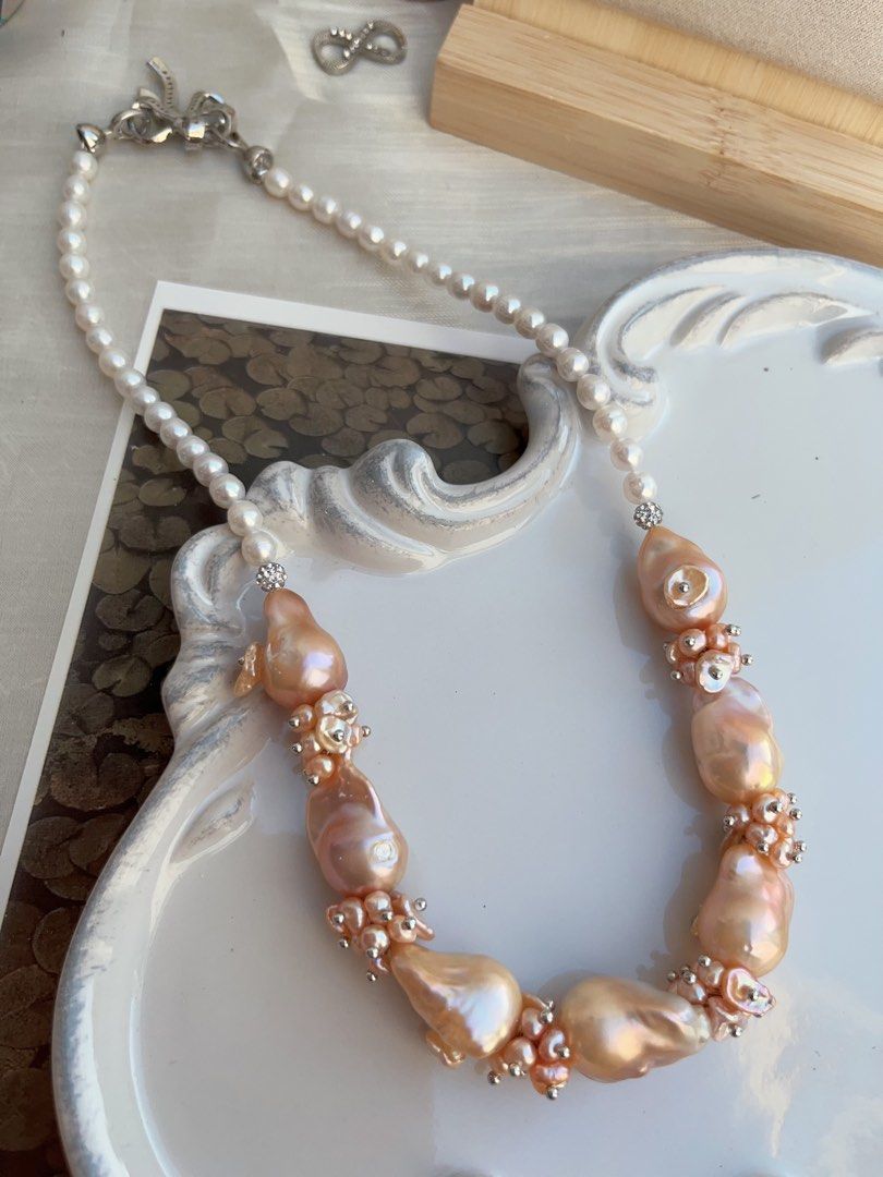 #PN834 [Special Price] [Floral Series] Freshwater Pearl Necklace | Champagne Fishtail Baroque | Petal-on-pearl | White Baby Baroque | Natural Flaws |Excellent Lustre | Where Style Meets Shine