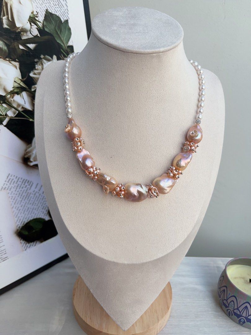 #PN834 [Special Price] [Floral Series] Freshwater Pearl Necklace | Champagne Fishtail Baroque | Petal-on-pearl | White Baby Baroque | Natural Flaws |Excellent Lustre | Where Style Meets Shine