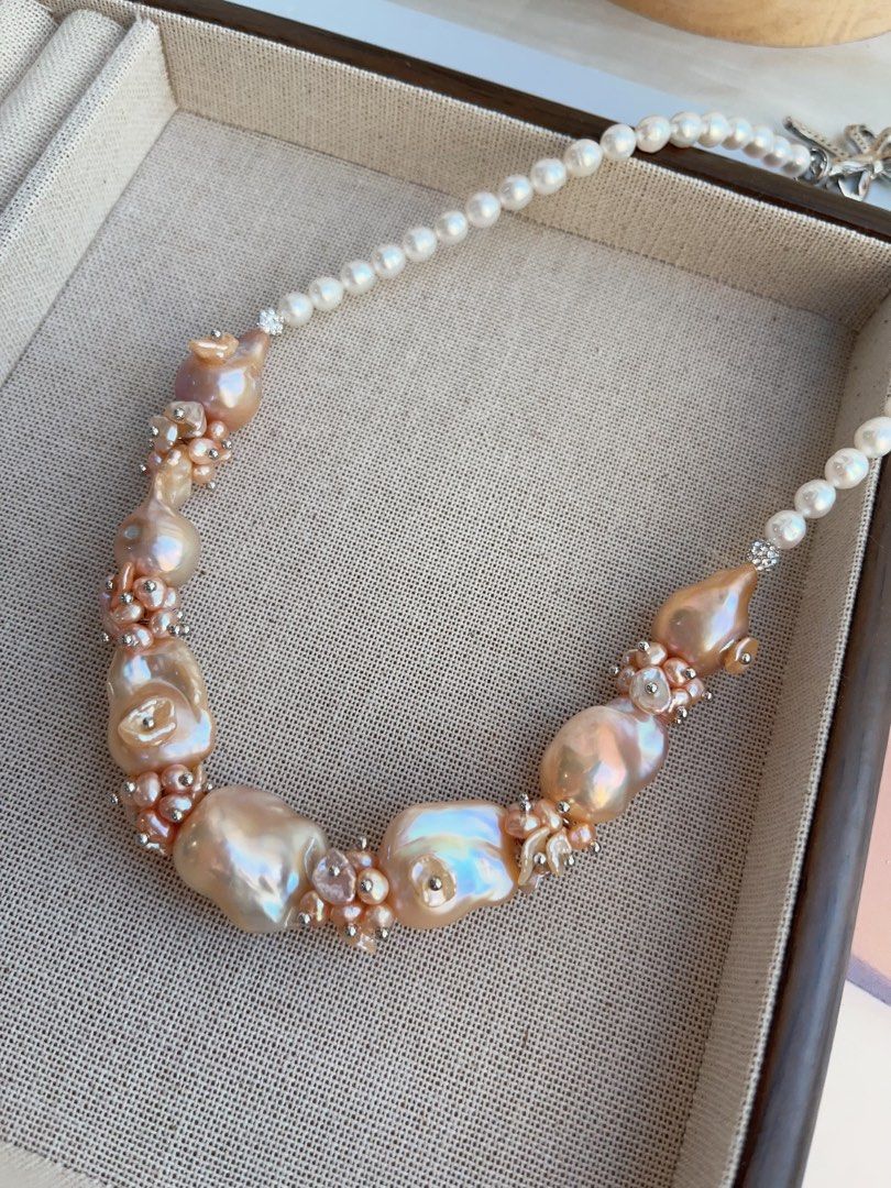 #PN834 [Special Price] [Floral Series] Freshwater Pearl Necklace | Champagne Fishtail Baroque | Petal-on-pearl | White Baby Baroque | Natural Flaws |Excellent Lustre | Where Style Meets Shine