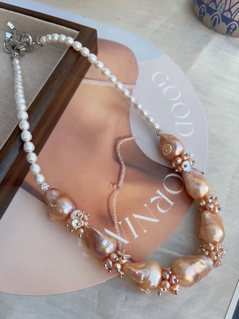 #PN834 [Special Price] [Floral Series] Freshwater Pearl Necklace | Champagne Fishtail Baroque | Petal-on-pearl | White Baby Baroque | Natural Flaws |Excellent Lustre | Where Style Meets Shine