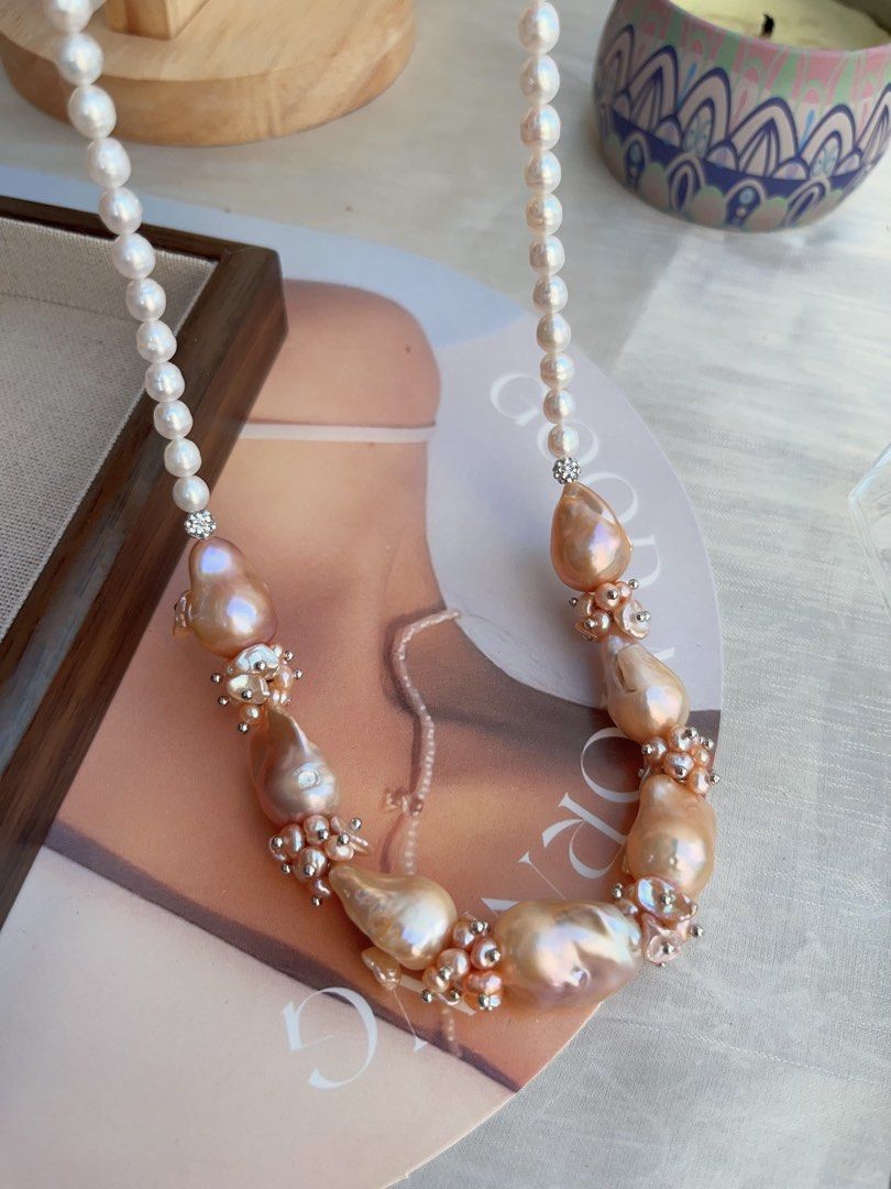 #PN834 [Special Price] [Floral Series] Freshwater Pearl Necklace | Champagne Fishtail Baroque | Petal-on-pearl | White Baby Baroque | Natural Flaws |Excellent Lustre | Where Style Meets Shine