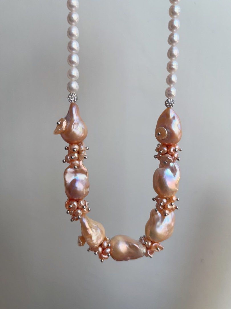 #PN834 [Special Price] [Floral Series] Freshwater Pearl Necklace | Champagne Fishtail Baroque | Petal-on-pearl | White Baby Baroque | Natural Flaws |Excellent Lustre | Where Style Meets Shine