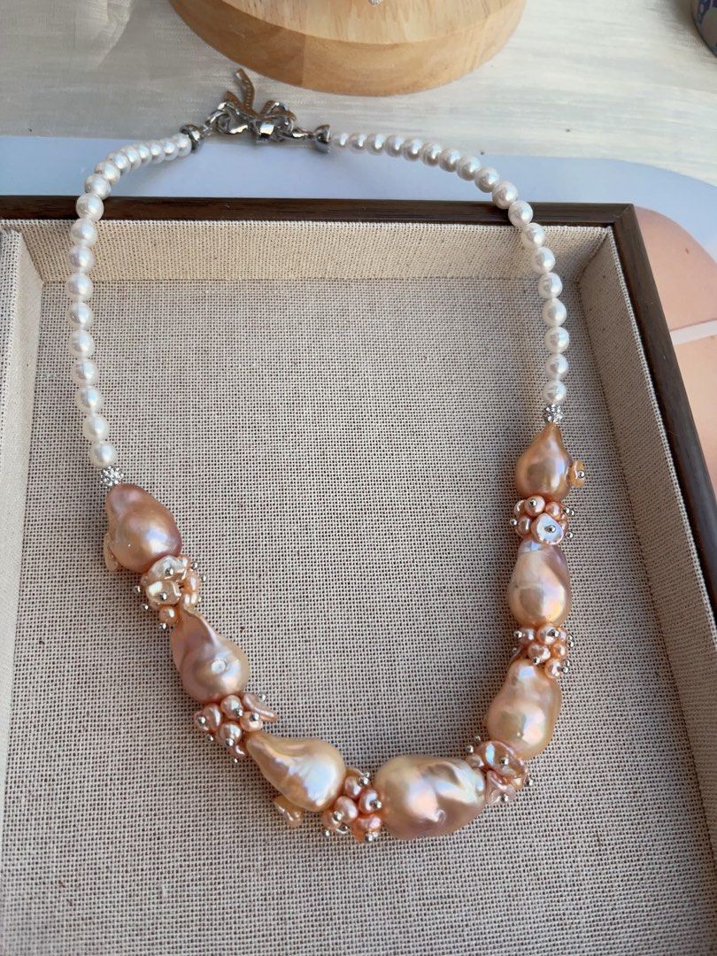 #PN834 [Special Price] [Floral Series] Freshwater Pearl Necklace | Champagne Fishtail Baroque | Petal-on-pearl | White Baby Baroque | Natural Flaws |Excellent Lustre | Where Style Meets Shine