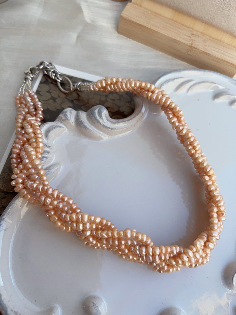 #PN836 Freshwater Pearl Necklace| Orange 🍊 Sparkling |Six Layers| Braided Design| Bridal Vibe| For Grand Occasion