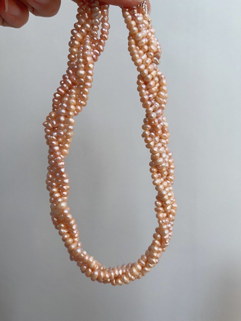 #PN836 Freshwater Pearl Necklace| Orange 🍊 Sparkling |Six Layers| Braided Design| Bridal Vibe| For Grand Occasion