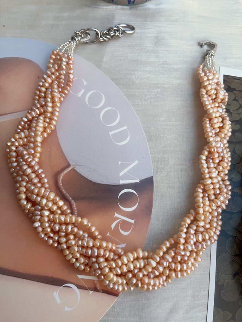 #PN836 Freshwater Pearl Necklace| Orange 🍊 Sparkling |Six Layers| Braided Design| Bridal Vibe| For Grand Occasion