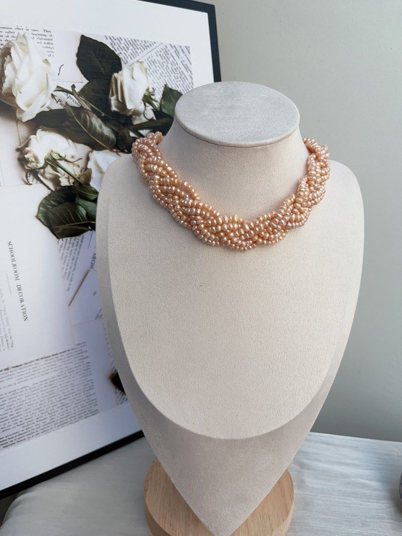 #PN836 Freshwater Pearl Necklace| Orange 🍊 Sparkling |Six Layers| Braided Design| Bridal Vibe| For Grand Occasion