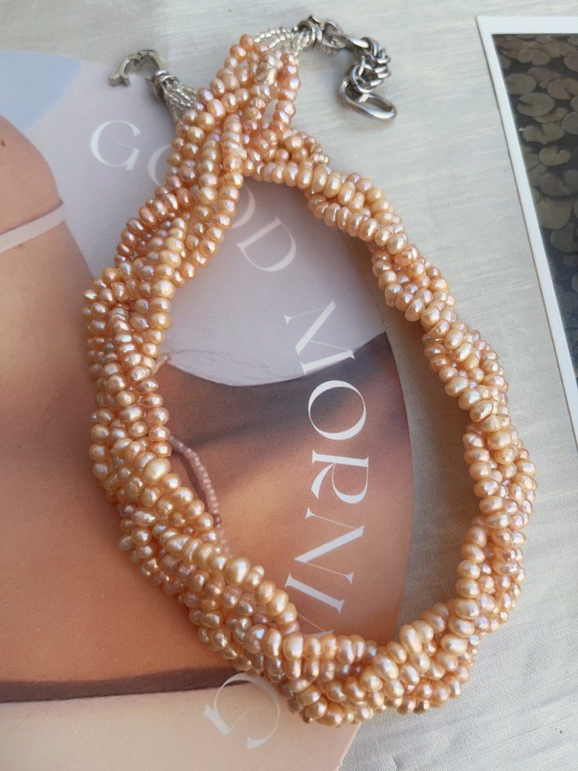 #PN836 Freshwater Pearl Necklace| Orange 🍊 Sparkling |Six Layers| Braided Design| Bridal Vibe| For Grand Occasion